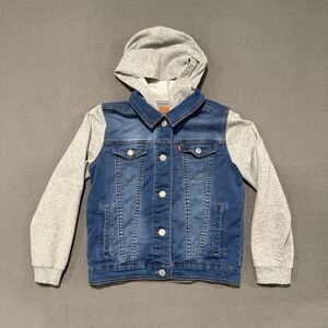 Levi’s Unisex Hooded Jacket, Blue Denim Body Gray Cotton Sleeves SP 8 -10 Years